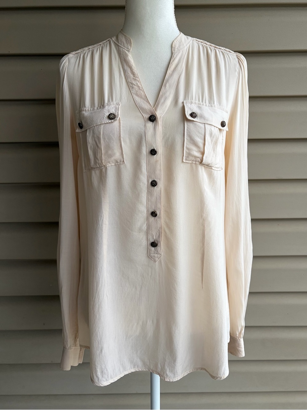 •Odille Anthropologie• Ivory Button Down Boho Blouse - Size 6